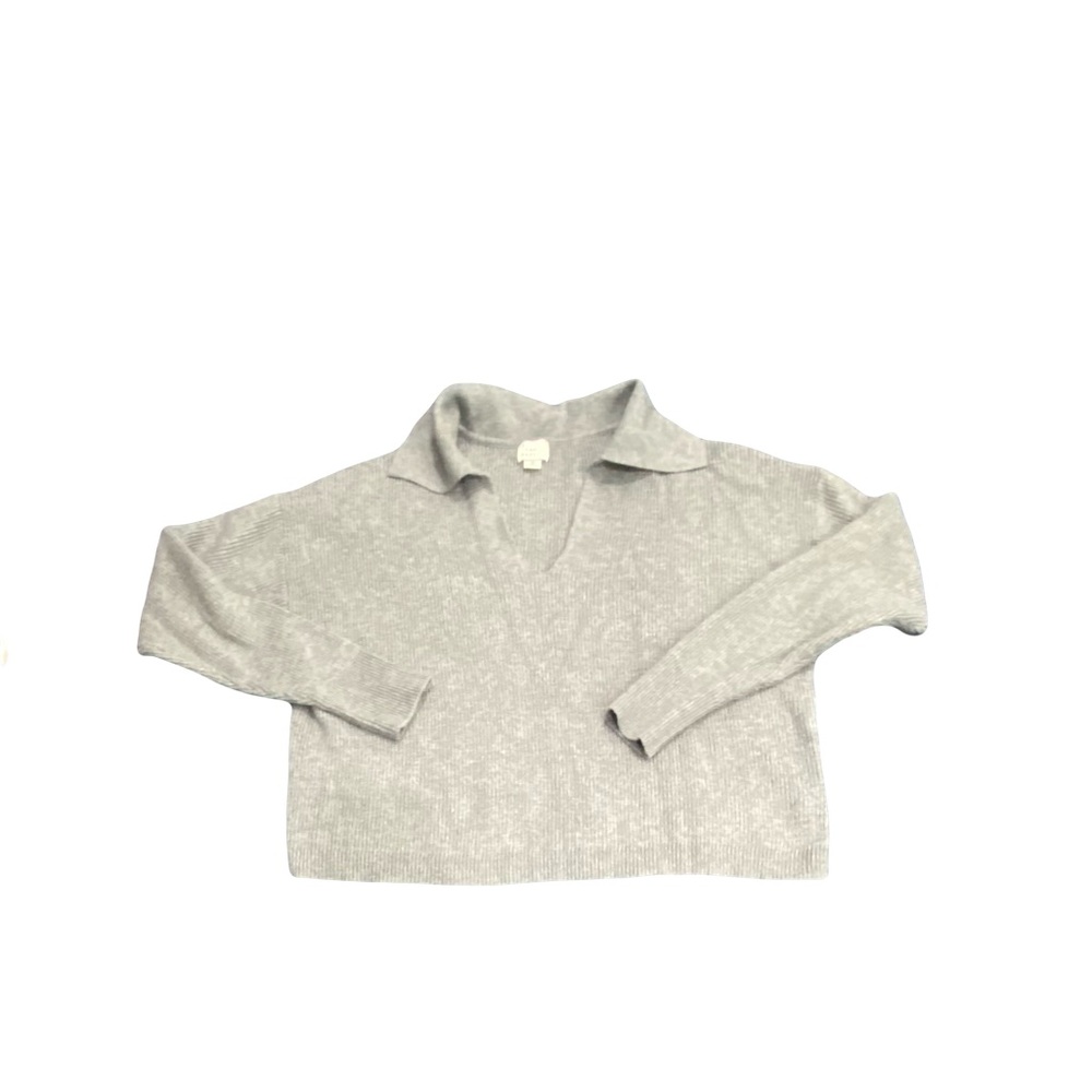 A New Day Ribbed Collared V Neck Cozy Gray Sweater Medium